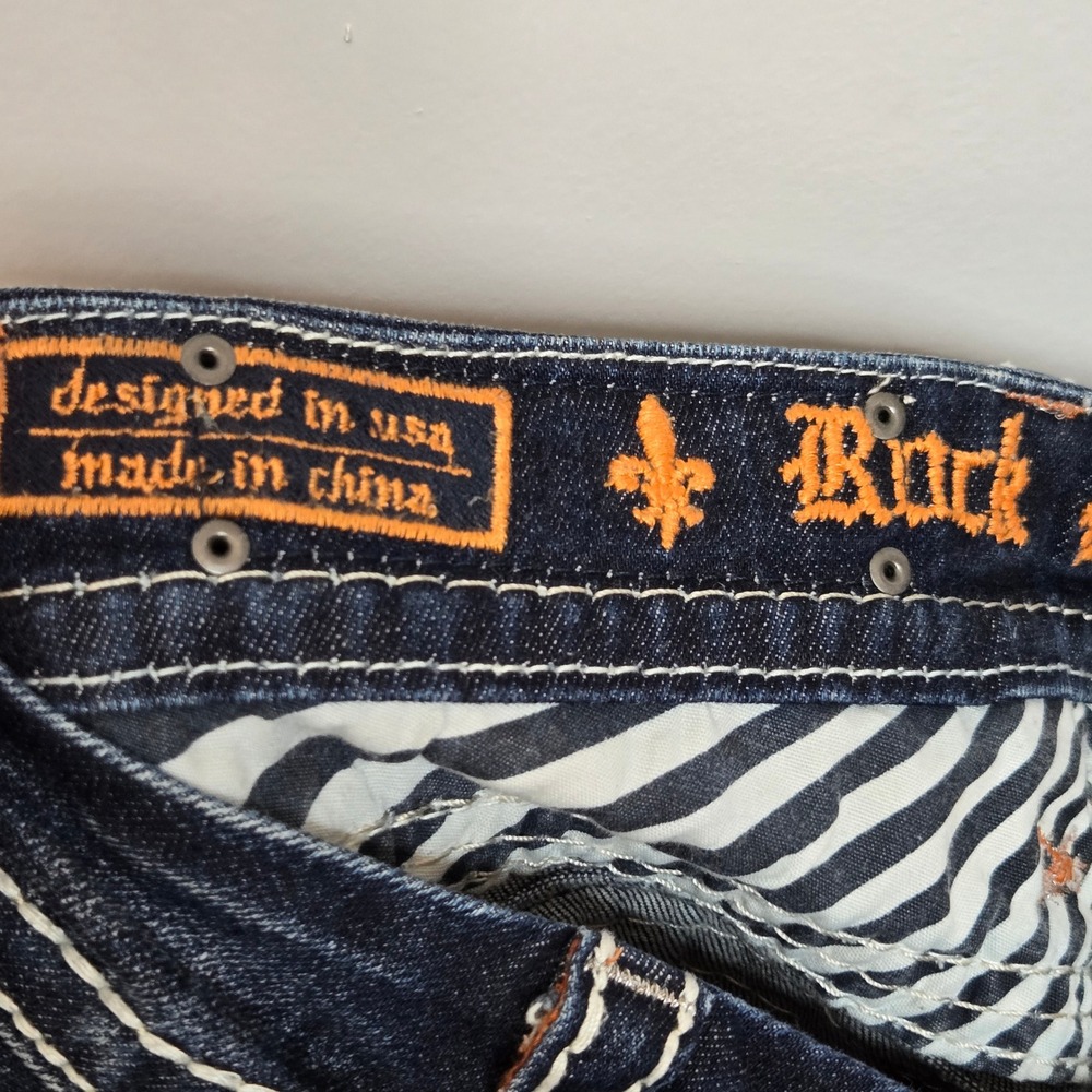 Rock Revival Womens Noelle‎ Capri distressed Jeans Dark Wash Embellished Sz 25 - Picture 12 of 14